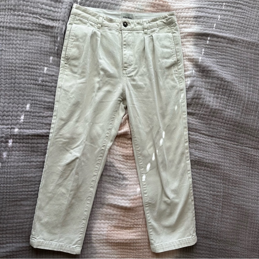 Rhythm Double Pleat Twill Trouser Cream